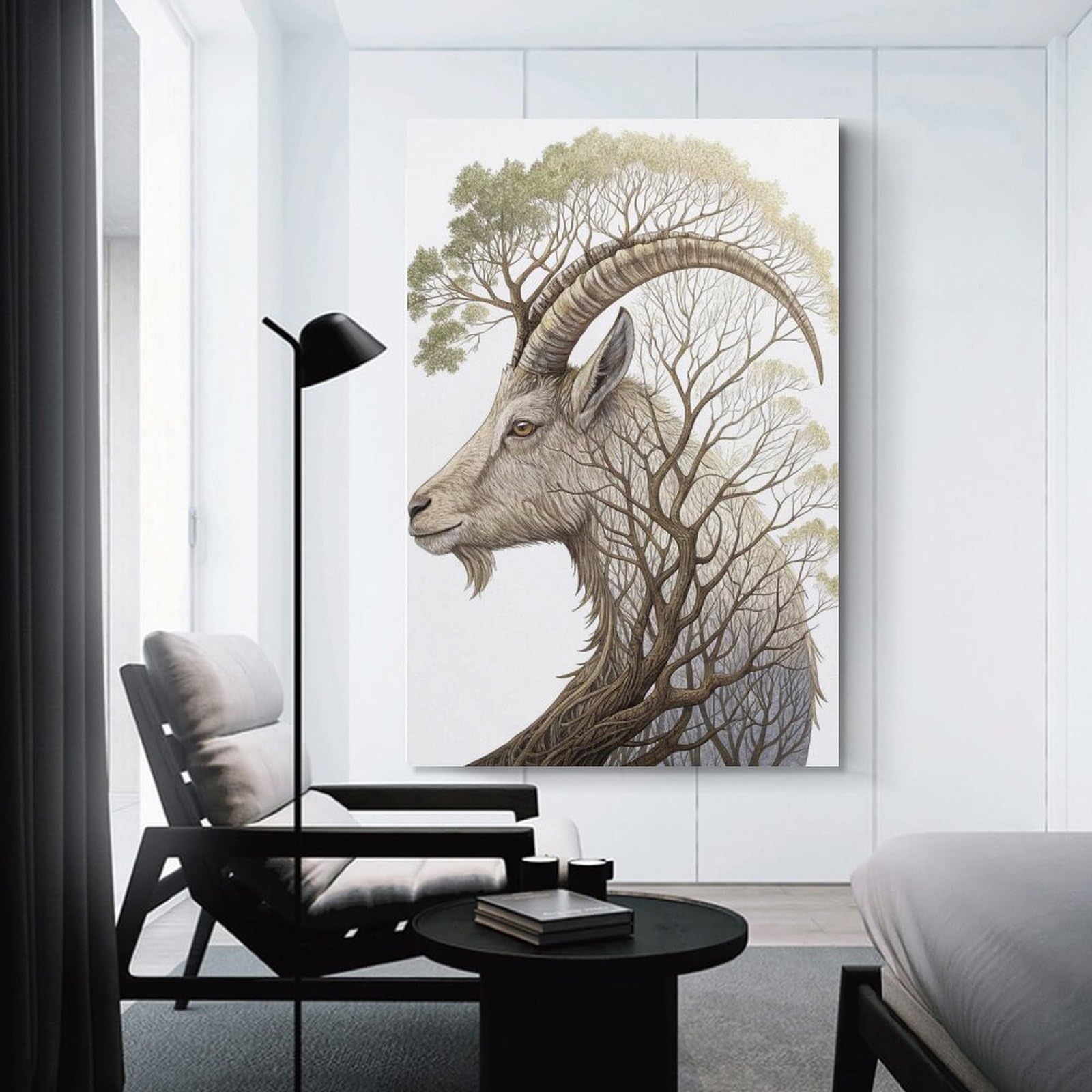 Junmoney Unframe-Style-17 Goat And Tree Symbiosis Decorative Wall Artwork, 16X24inch(40X60cm), For Corridors, Hallways Or Apartment Entries, Home Artwork For First Impressions