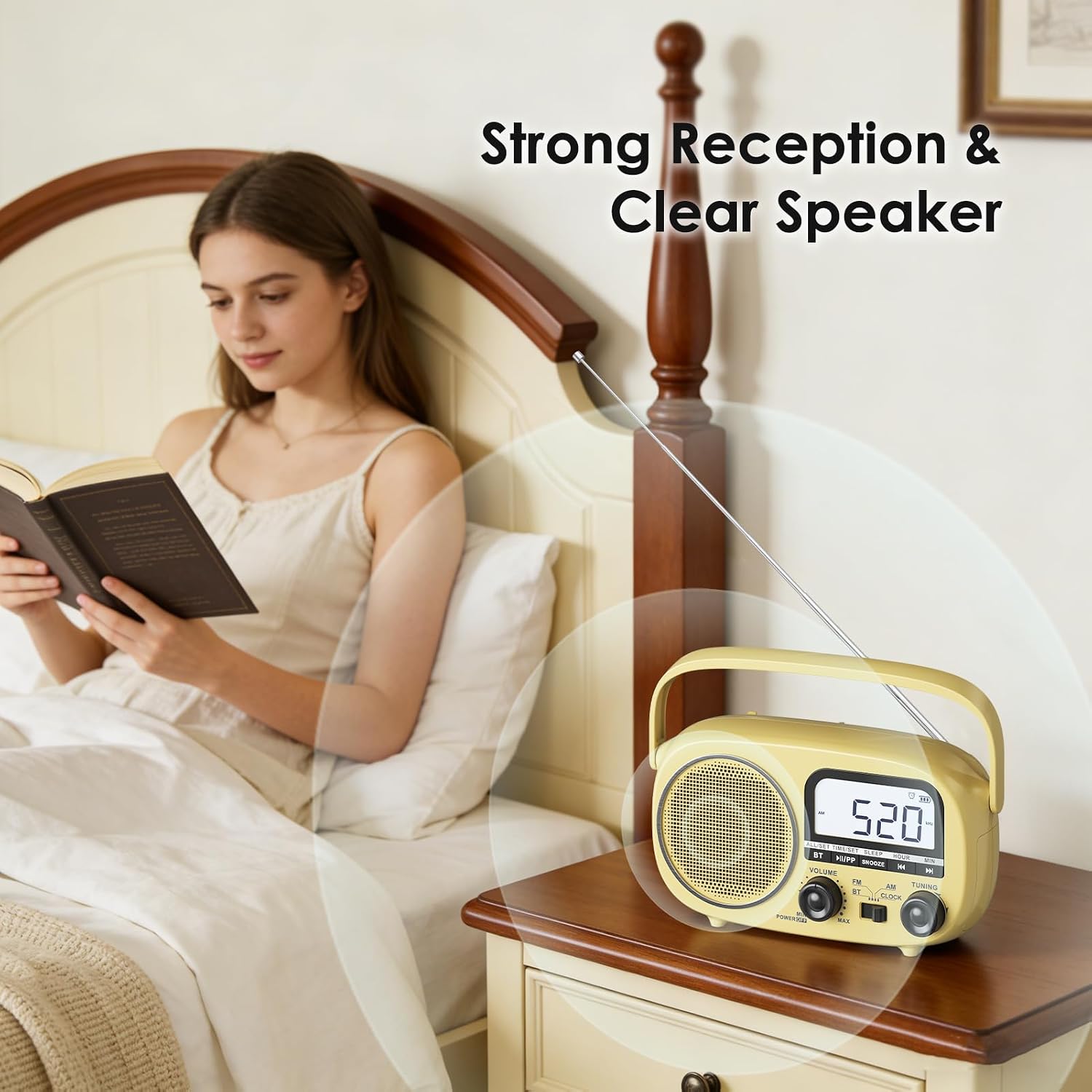 Portable Radio AM FM with Bluetooth,Built-in Rechargeable Battery/Plug in Wall/4*D Cell Battery Operated, Digital Time Display, Transistor Radio for Home,Outdoor,Gift,Seniors (Yellow)
