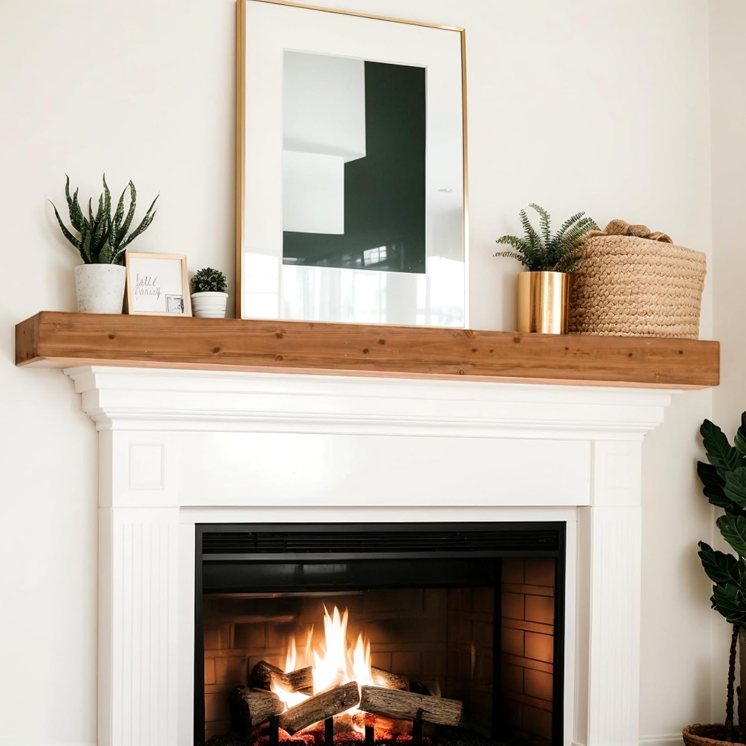 FUIN 72 Inch Wood Fireplace Mantel, Wall-Mounted Mantles for Over Fireplace, Fire Place Mantel Floating Mantel Shelf, Natural