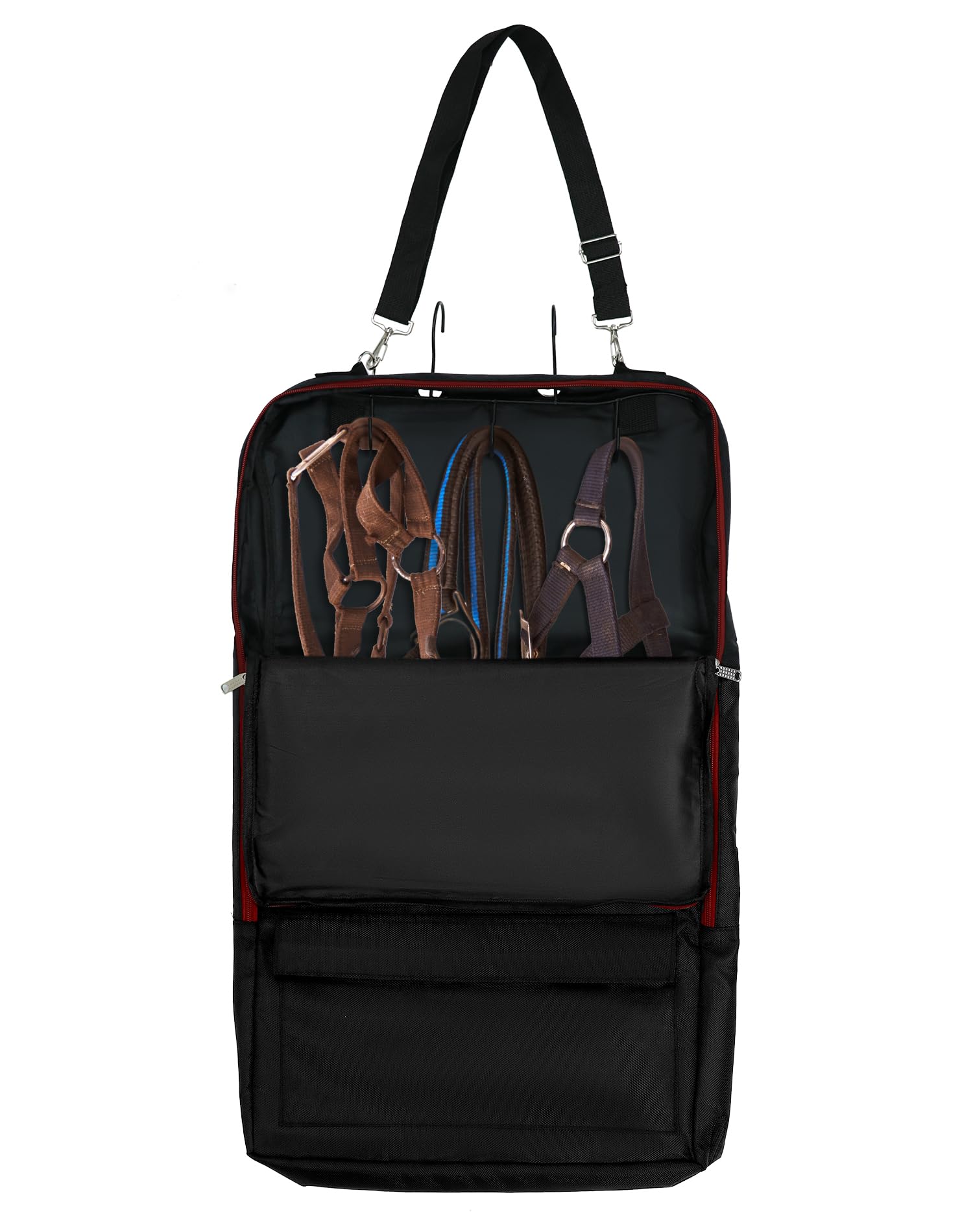 QWORK Sac de Transport pour Bride avec Crochets, Harnais pour Cheval, Sac de Transport avec 3 Griffes, Noir