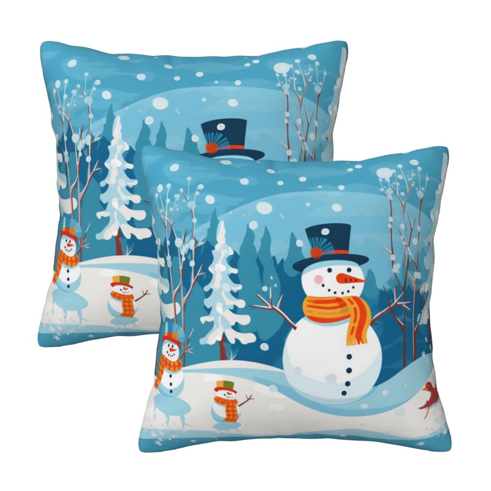 Winter Snowman Throw Pillow Cases 2 Pack Square Pillowcases Soft Pillow Protectors for Couch Livingroom Sofa Bed Office Car,30x30 CM