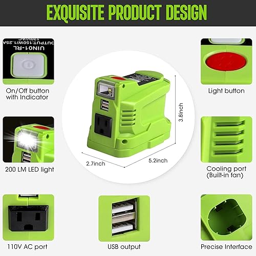 Miniatura 8 de Inversor de fuente de alimentación de 150 W para Milwaukee M18 18V, URUN DC 18V a CA 110-120V, generador de estación de energía portátil con 2