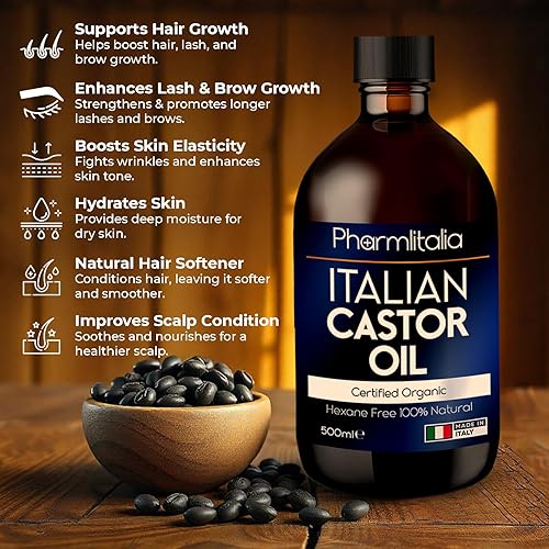 Miniatura 3 de Aceite de ricino orgánico prensado en frío sin refinar - Aceite de ricino orgánico dorado para cara, cuero cabelludo, pestañas, cuidado de la piel y