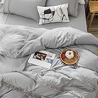 Vista 5 de Mybedsoul Juego de funda de edredón gris bohemio tamaño Queen, funda de edredón con borlas de 3 piezas con 2 fundas de almohada, ropa de cama
