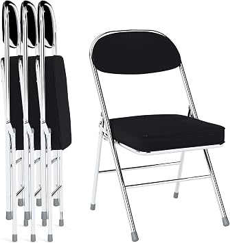 Folding Chairs with Padded Thick Seat & Backrest, Durable Corduroy Fabric,Indoor Outdoor Stackable Foldable Guest Chairs for Office Wedding Kitchen Dining, 350lb Capacity,Set of 4, Black