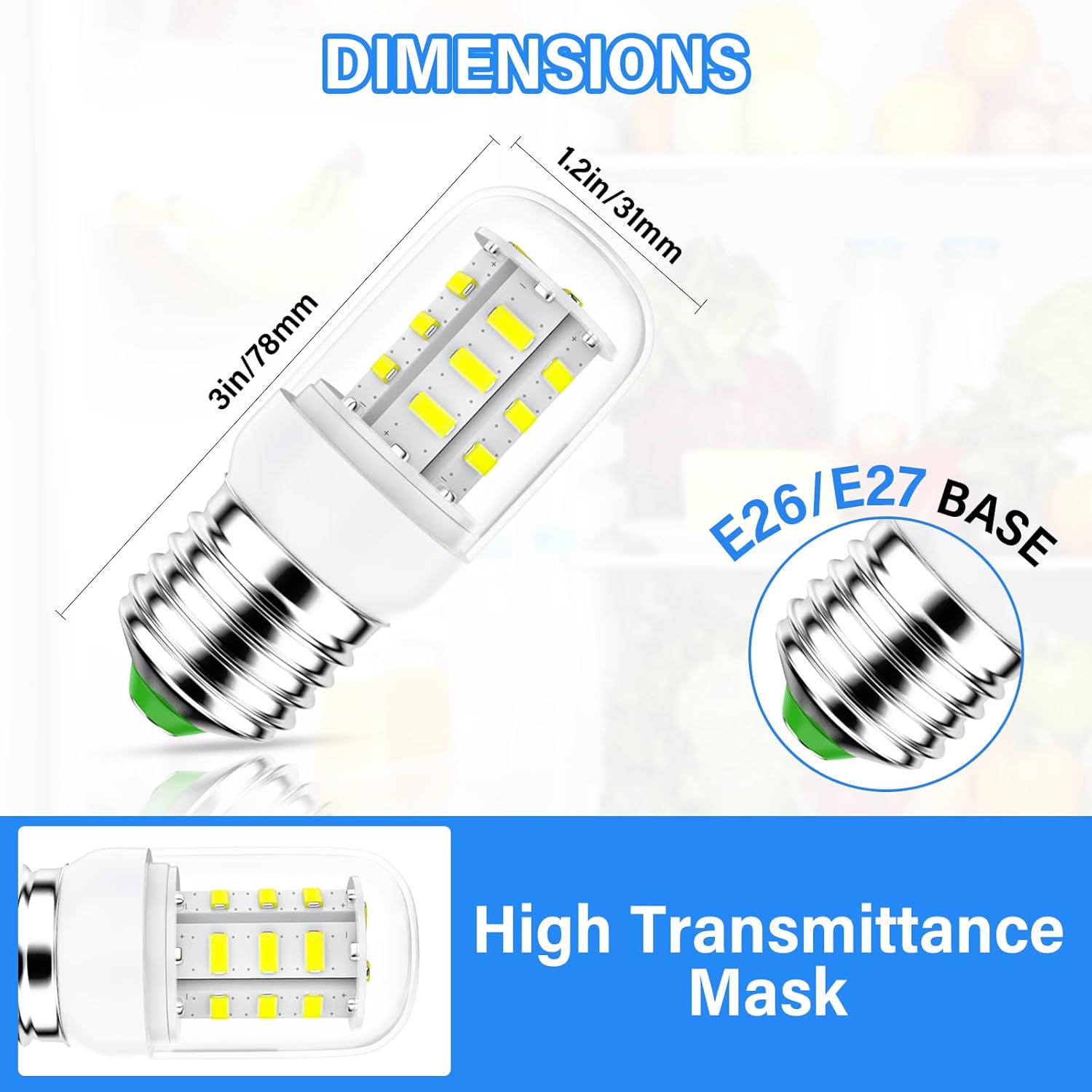 Upgraded LED Refrigerator Light Bulbs, Kei D34l Refrigerator Bulb Fit for Frigidaire Kenmore, Electrolux, Replaces AP6278388 PS12364857, 3.5W 120V E27 White Light, 1 Pack