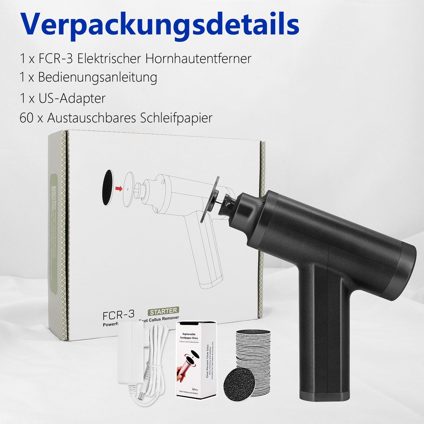 Elektrischer Hornhautentferner 4500rpm Einstellbare Geschwindigkeit Professionell Hornhautentferner Elektrisch Hornhaut Entfernen Pediküre Elektrische Fußfeile, Schwarz FCR-3