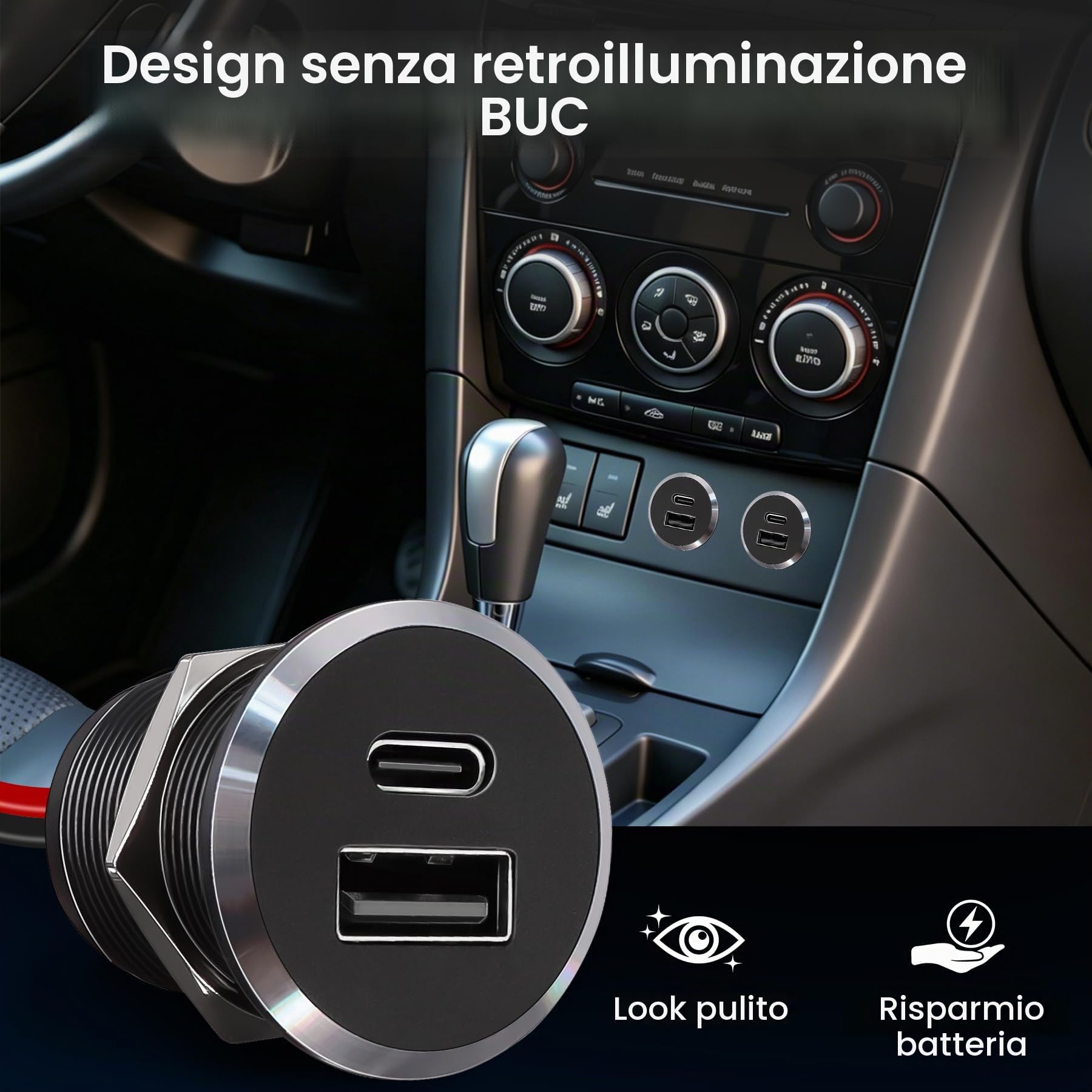 Presa USB 12V Camper, Alluminio 24W Dual Presa USB Tipo C PD 3.0 QC 3.0 USB Porta Caricatore per Roulotte Barca Camion Auto, Carica Rapida (Piccolo 2)