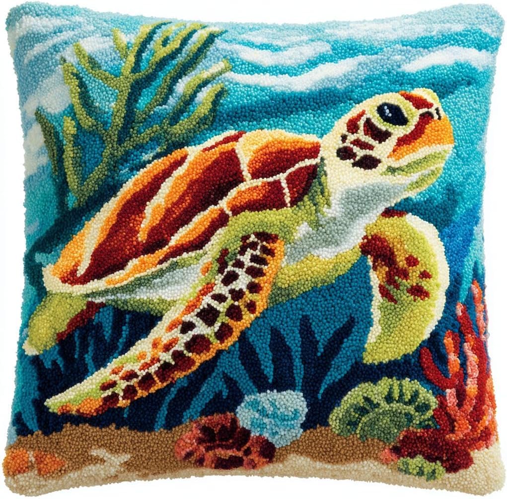 Nahuigood 11Ct Stamped Cross Stitch Pillow Kits,Sea Turtle 45X45cm Embroidery Pillowcase Counted Needlepoint Handmade Cushion Cover Cross Stitch Cushion Cover Embroidery Kit Pillow Cases