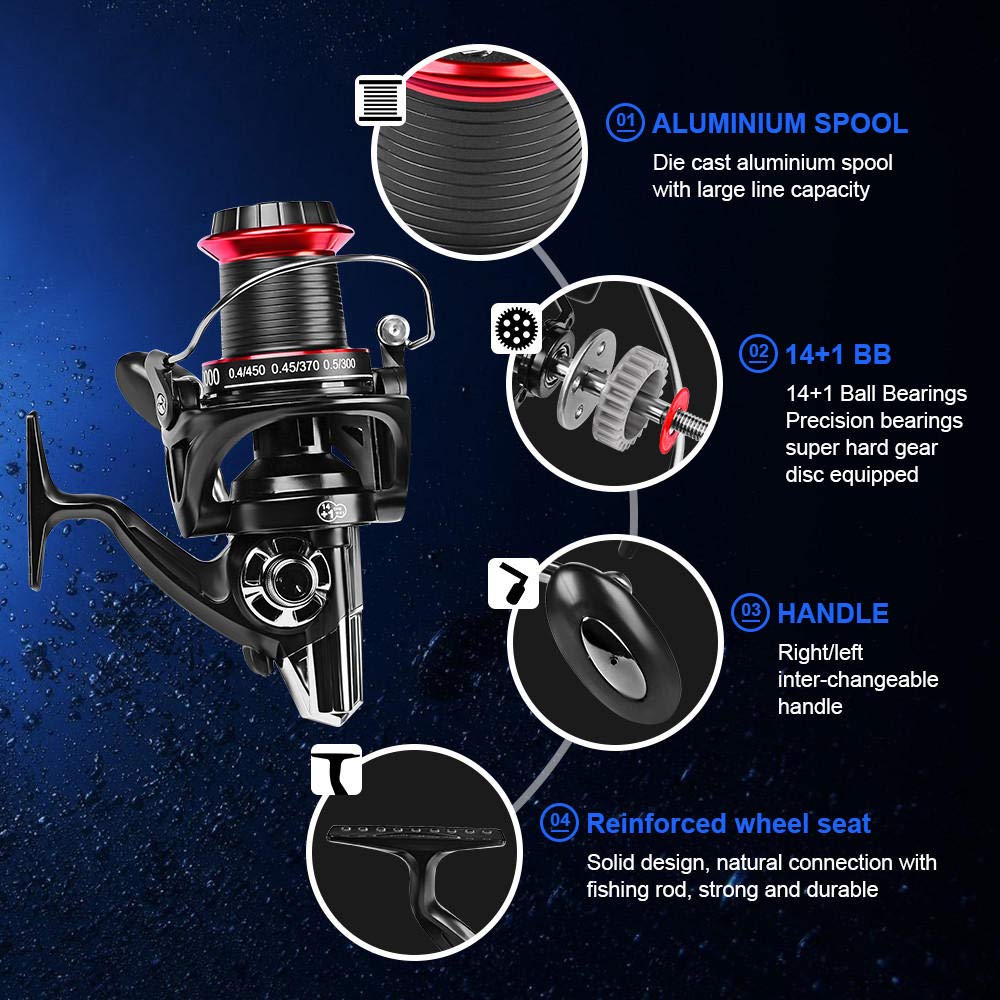 2021 Moulinet de pêche Fort 20KG Max Drag Sea Boat 8000-10000 Moulinet de Filature Carpe 14 + 1BB roulement en Acier Inoxydable-Noir_14_Série 9000