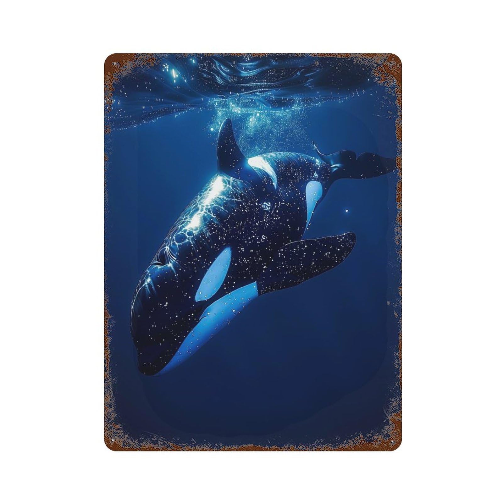 Ocean Orca Whale Killer Weathered Tin Sign 15.7"x11.8", Classic Wall Plaque for Patio, Garden Room And Bar Decor
