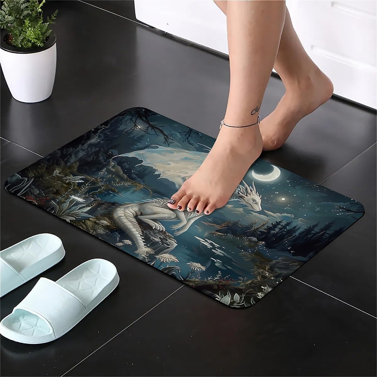 Diatomaceous Earth Bath Mat,Silver Scales Dragon Non-Slip Volume Super Absorbent Fast Drying Eco-Friendly Easy to Clean for Bathroom Kitchen Door mat 20×31Inch (50 * 80cm)