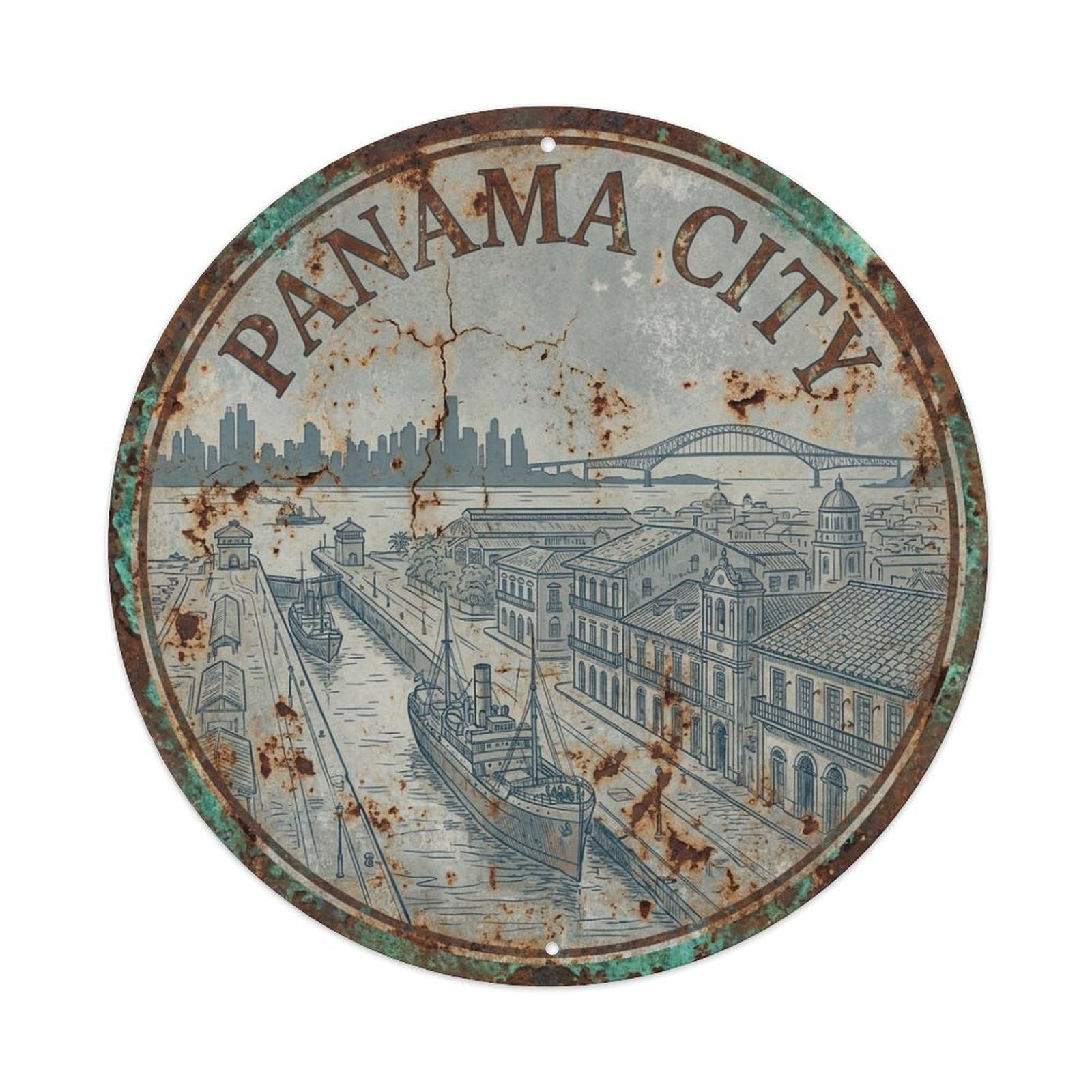 Vintage Travel Panama Panama City Metal Tin Sign