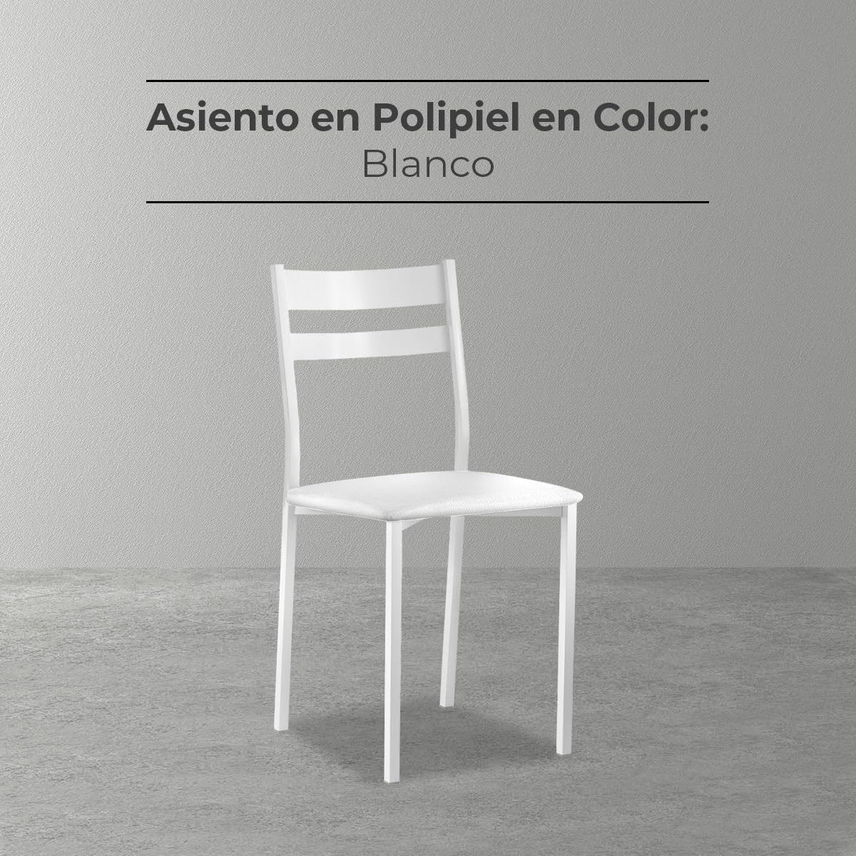 Astimesa - Silla de Comedor o Cocina - Silla de Metal Blanca con Respaldo - Asiento Polipiel en Color Blanco - 38 cm (Ancho) x 45 cm (Alto Asiento) x 85 cm (Alto Total) x 40 cm (Fondo)
