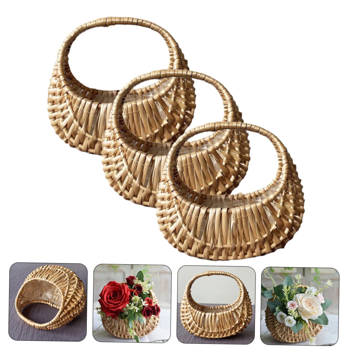 Garneck 3 Stück Geflochtene Blumenarrangement-körbe Weidenkörbchen Mit Griffen Für Hochzeiten Rustikale Blumenmädchen-körbe Weidenkörbe Für Gastgeschenke Dekorative Aufbewahrungskörbe