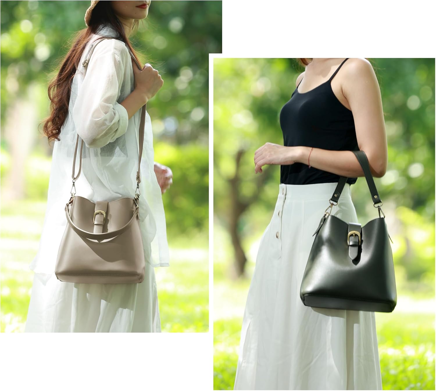 Town Bucket Vegan Leather Bag For Women Hobo Retro Faux Casual Purse Classic Vintage Simple Shoulder Handbag