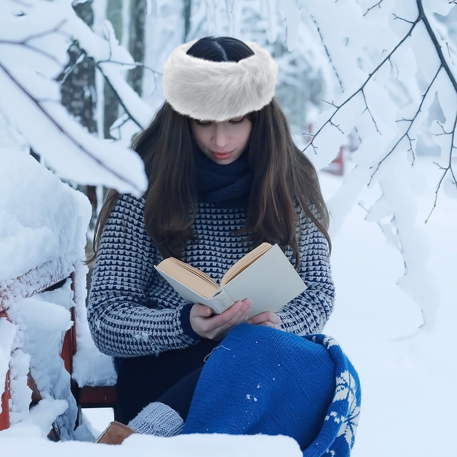 WLLHYF Diadema de piel sintética para mujer, calentador de orejas de invierno, gorro de esquí