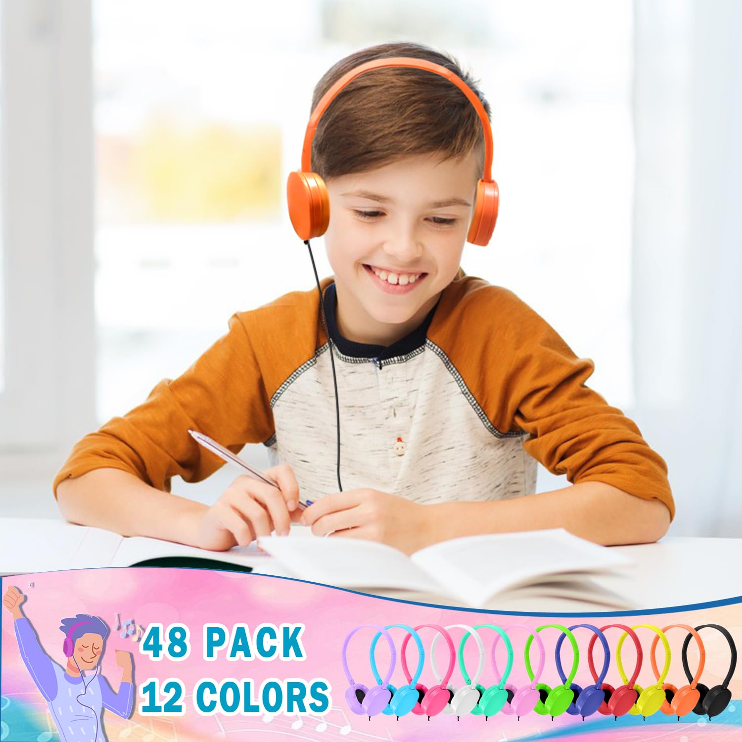 Confezione da 48 cuffie per scuola, bambini, studenti, adolescenti, ragazzi, ragazze, bambini e adulti (colori misti