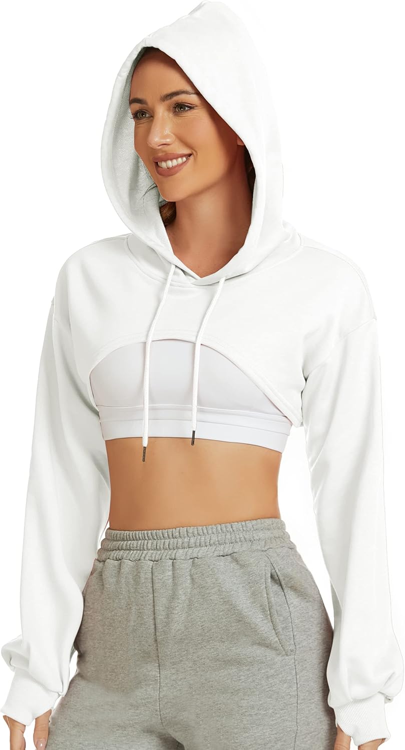 Flygo Women's Cut Out Super Cropped Hoodie Long Sleeve Hooded Sweatshirt Pullover Active Top - Image 4