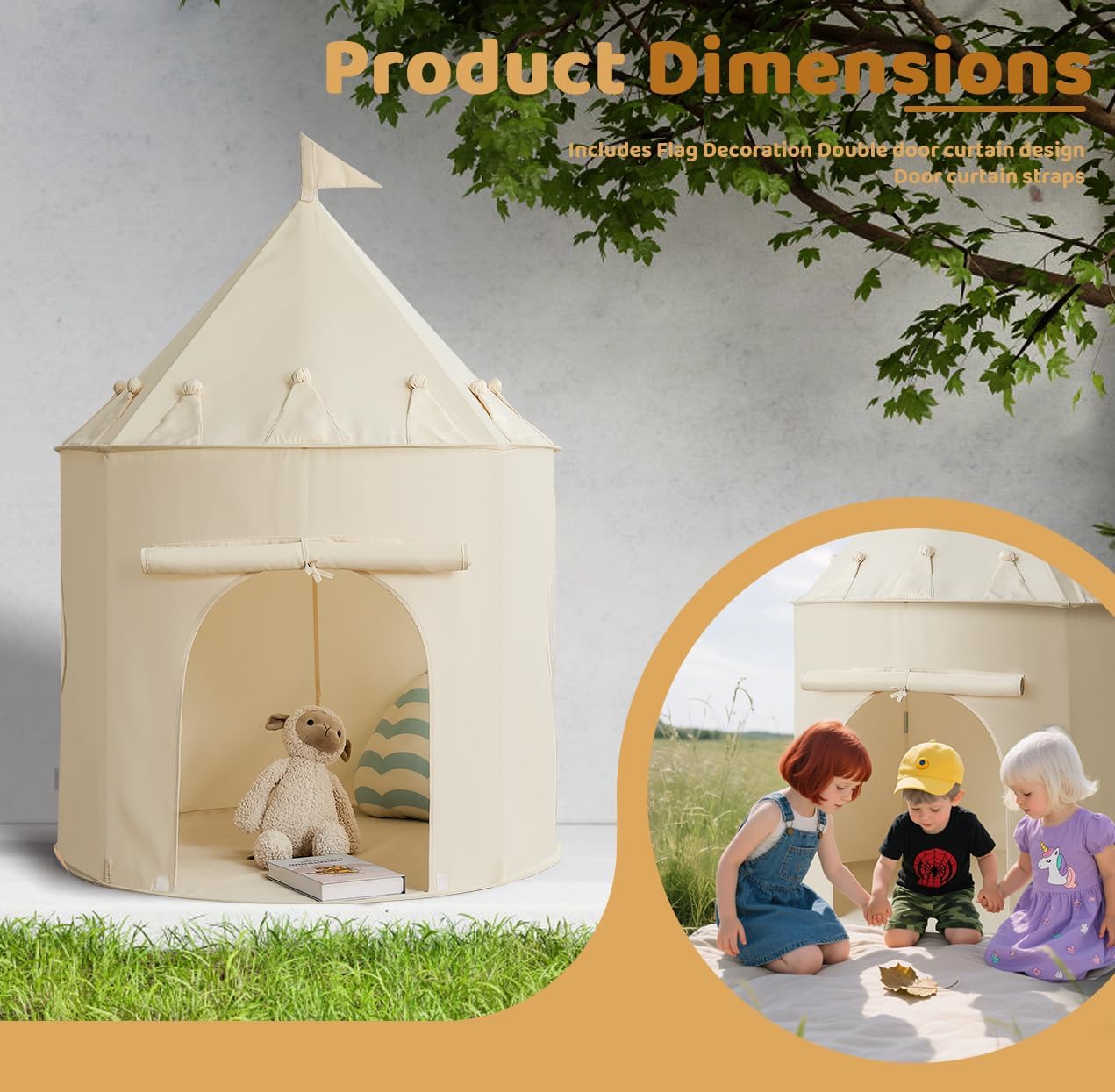 Golden Beige Kids Tent: Pop up Kids Play Tent Made by Peachskin Fabric - Toddler House for Indoor & Outdoor - Great Princess Castle for Baby