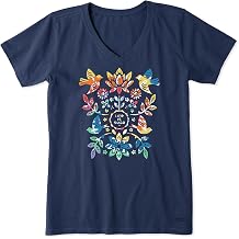 Life is Good Womens Crusher Tee Shirt, Short Sleeve Cotton Graphic T-Shirts, Folk Art Garden Tie Dye