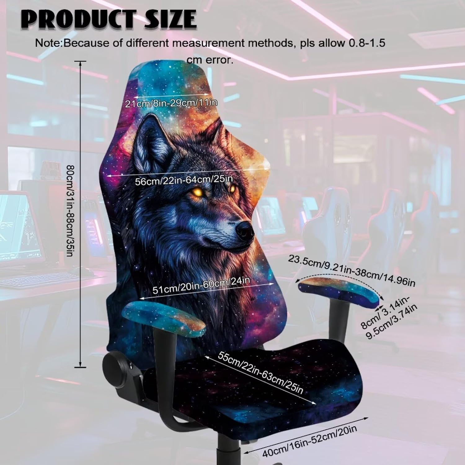 Wolf Galaxy Print Computer & Gaming Chair Slipcover Dust-Proof Elastic Game Chair Cover with Armrest Covers Easy to Install Universal Fit Office Desk & Racing Computer Gamer Chairs