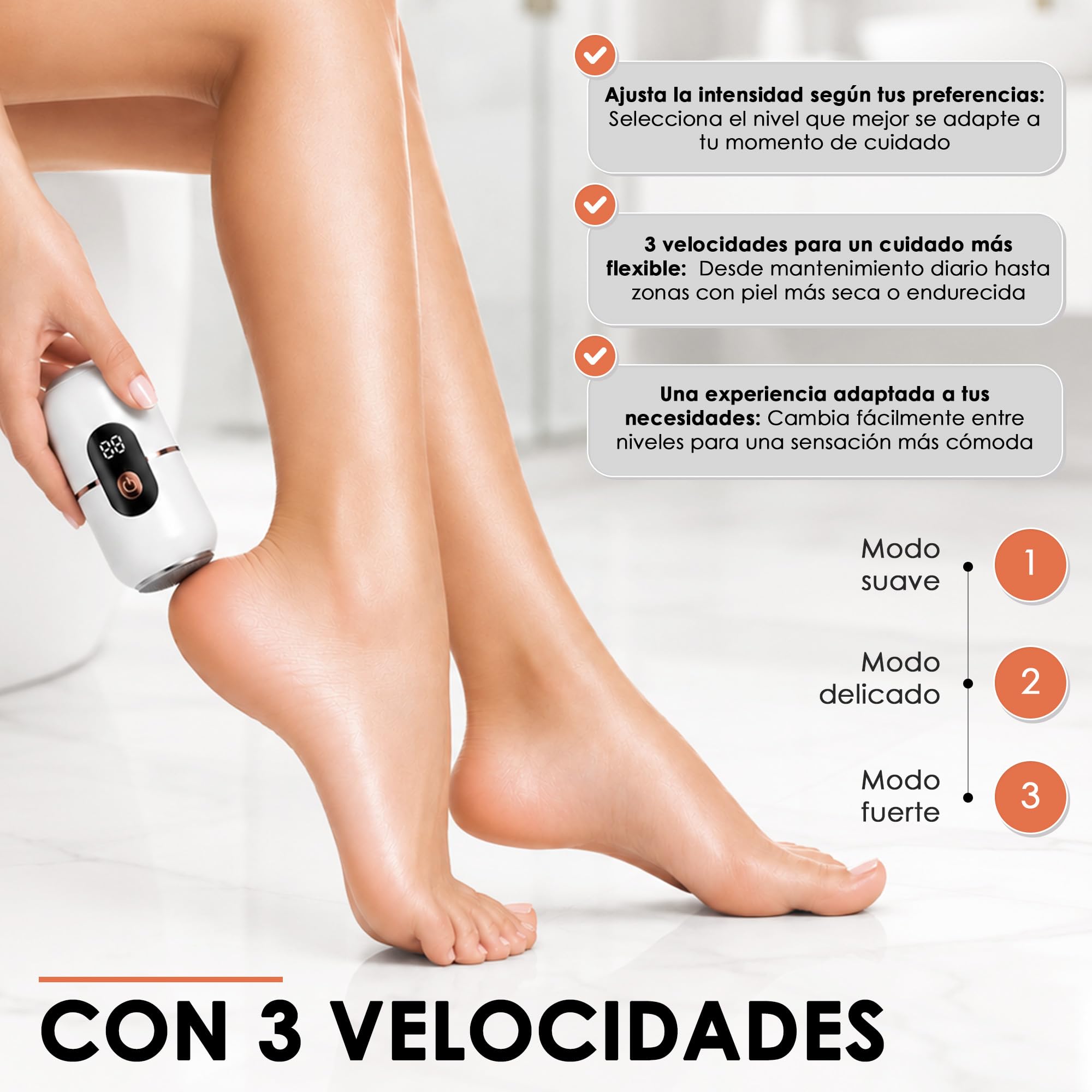Lima eléctrica para pies, removedor de callos recargable e inalámbrico para piel muerta y talones ásperos, herramienta de pedicura de 3 velocidades con 2 cabezales de pulido reemplazables