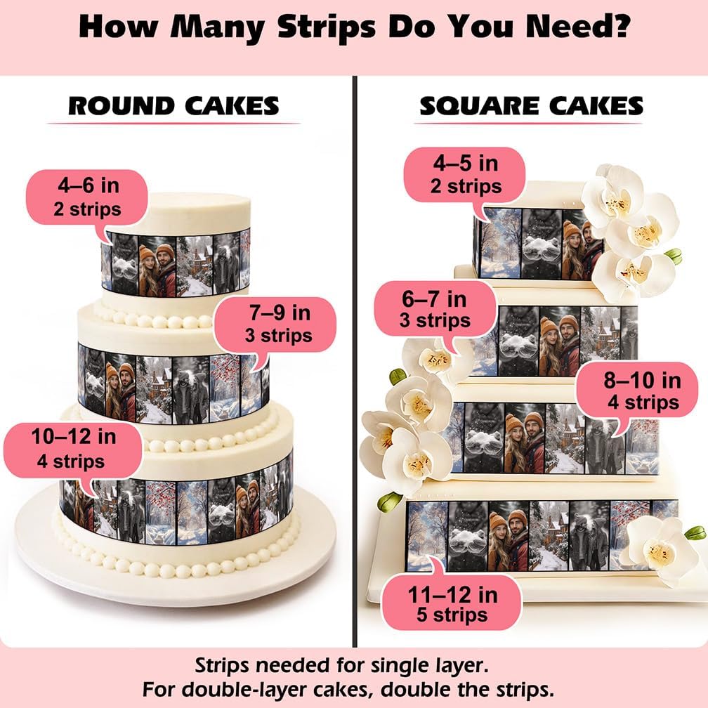 Custom Edible Image Cake Wrap Topper – 6 Photos (16:9), 10.2in L × 3in H