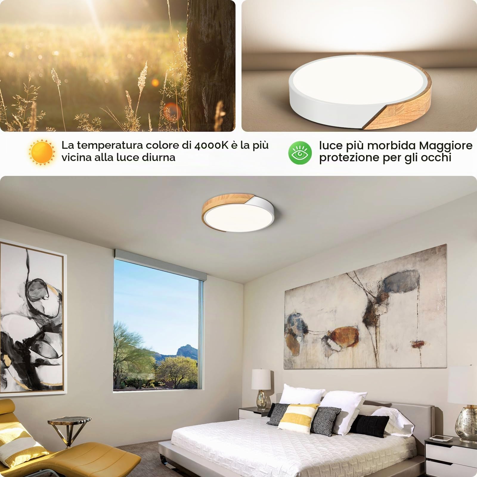 Plafoniera LED Soffitto Legno, Moderna Plafoniera led soffitto Bianco ，30 CM plafoniere da soffitto In Per Soggiorno Camera Da Corridoio Cucina Letto Bagno Soggiorno Balcone Studio(4000K 24W)