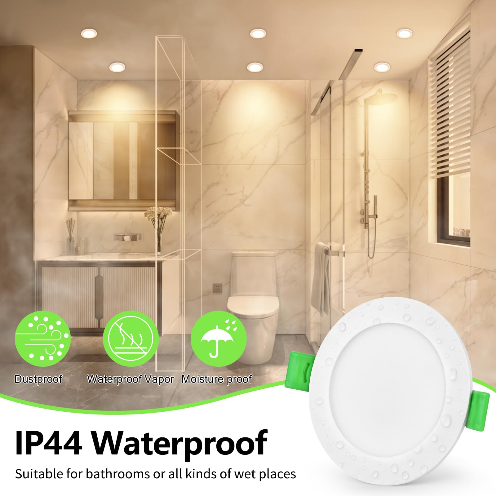 GeyouLux Pack 10 Downlight LED Techo Empotrable, 7W IP44 Ultrafino Spot Encastrable Corte 65-75mm, 2700K/4000K/6500K Focos LED Interior Techo, Blanco Regulable 10-100% Ojos de Buey LED