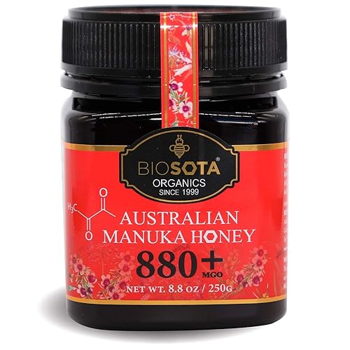 BIOSOTA Miel de Manuka orgánica MGO 800+ - Miel de Manuka de grado médico de Australia, miel pura 100% cruda sin calentar, 8.8 oz (800+) (MGO 800+)