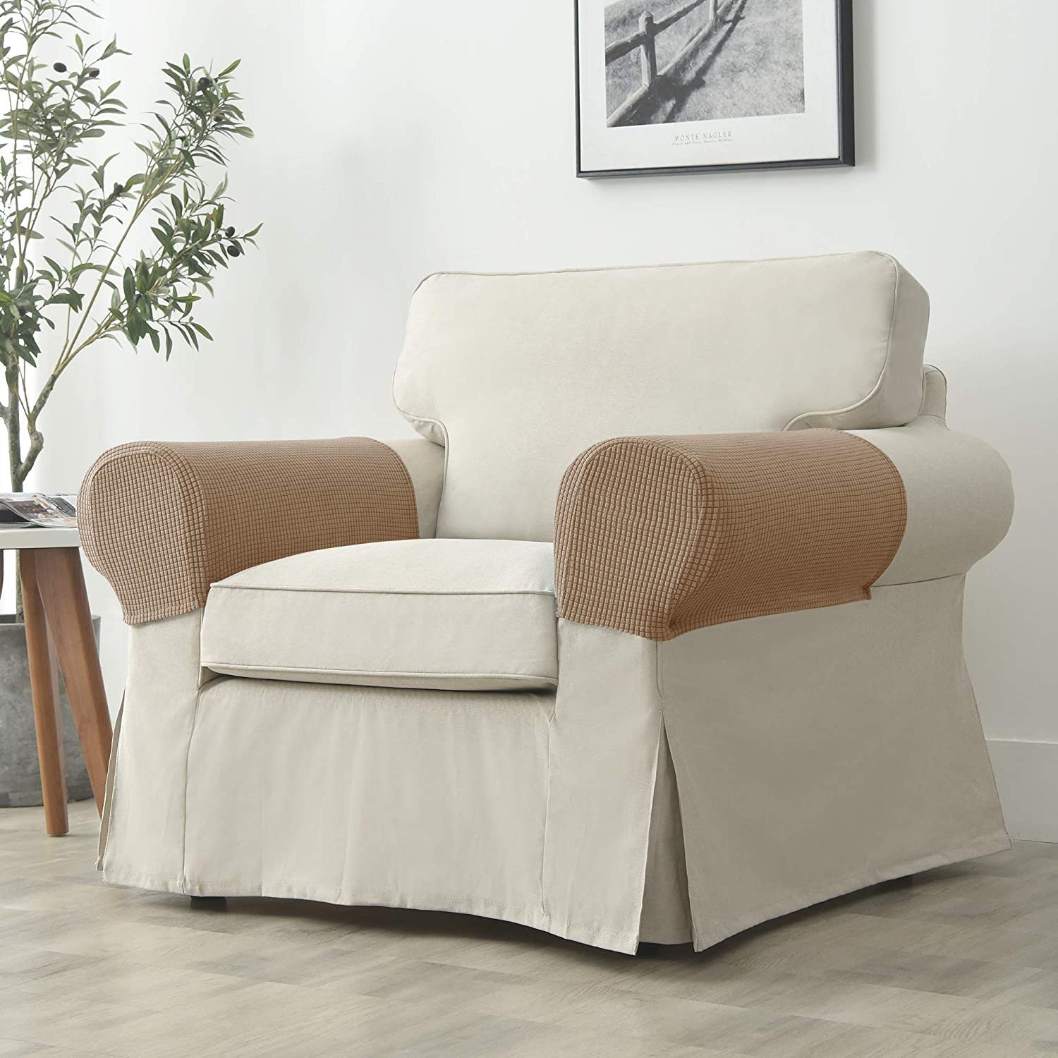 Anti-Rutsch ArmlehnenbezüGe Strecken Armlehnenschoner Waschbar Armkappen Für Wohnzimmer Loveseat Protective -grau-4