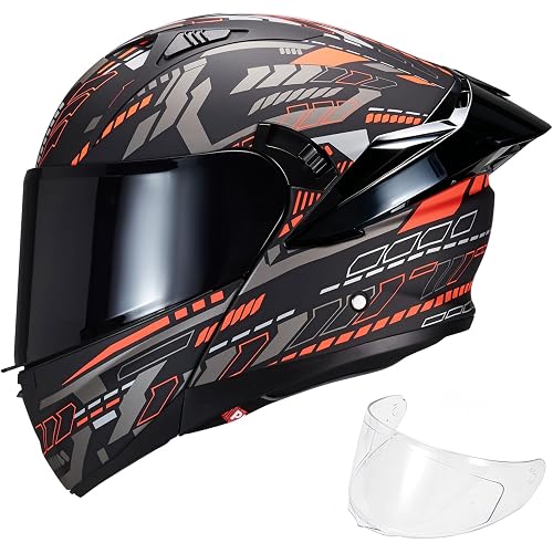 Modular Motorcycle Helmet Dual Visor Flip Up Full Face Helmets SJ-809 DOT Approved for Adults Men Women (Matte Cosmos, M)
