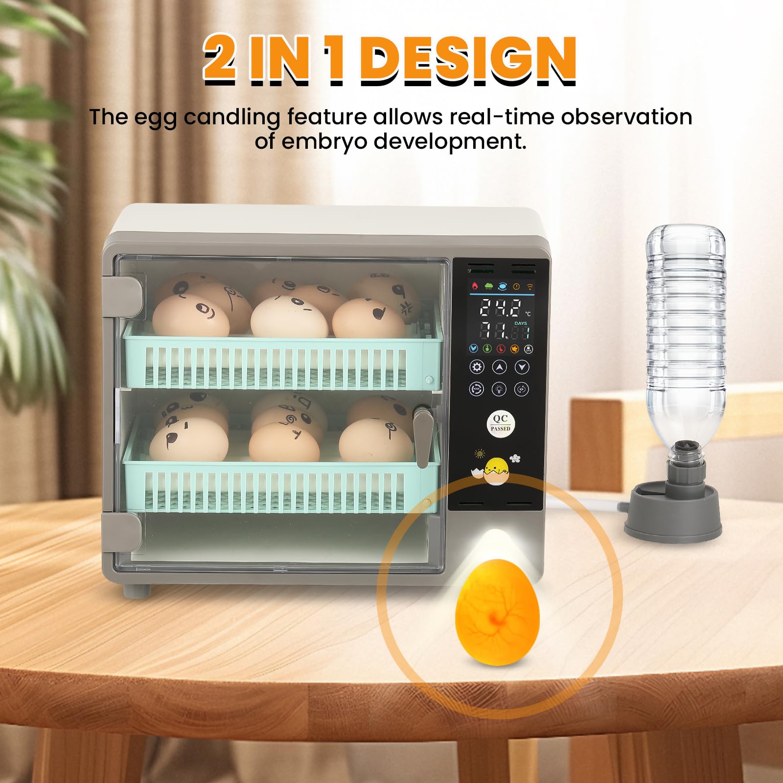 Incubadoras de gabinete para incubar huevos, incubadora de 24 huevos | Giro automático, control de temperatura y humedad, pantalla de temperatura, para pollo, pato, codorniz, ganso, paloma