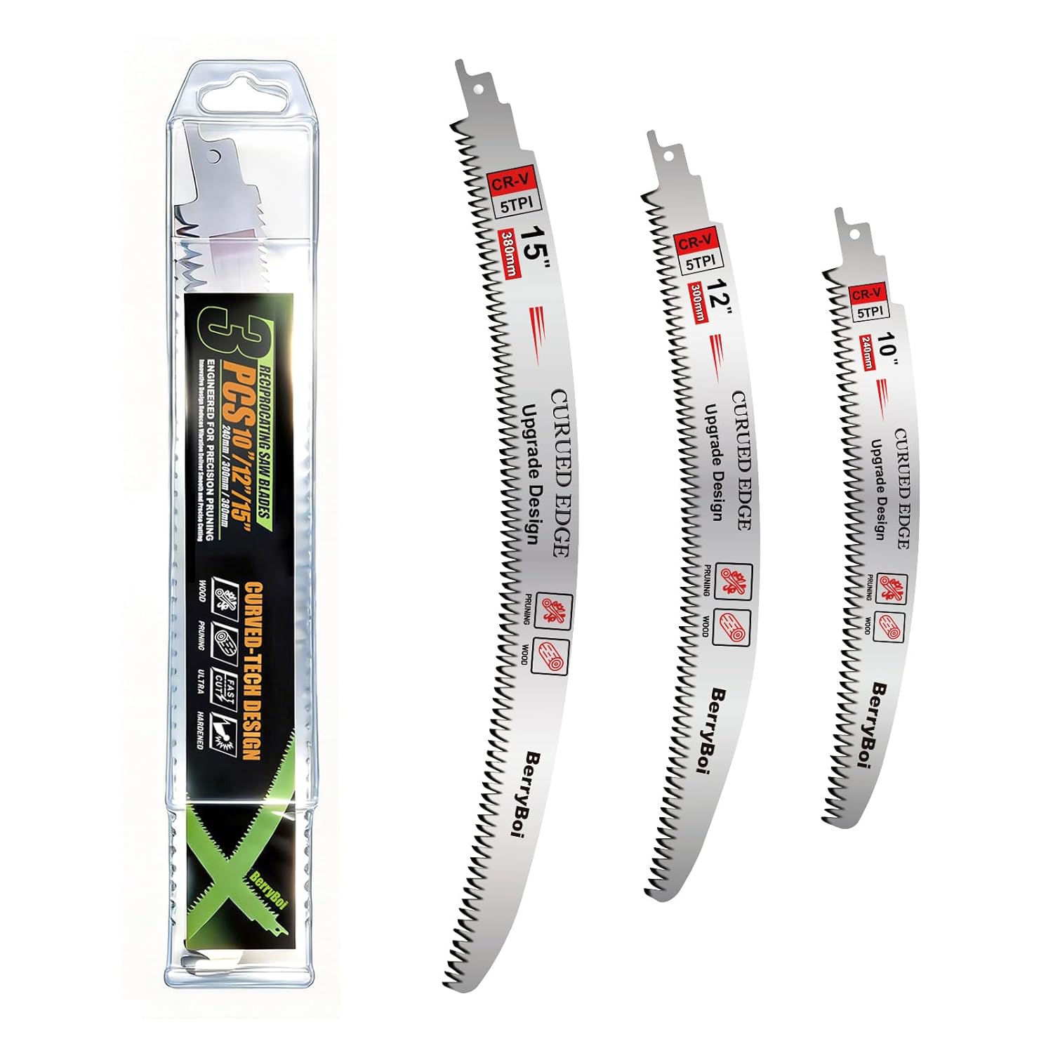 10/12/15-Inch Japanese Reciprocating Saw Blade Wood, CR-V Steel Professional Sawzall Blades for Trees, Branches to Logs(5TPI)