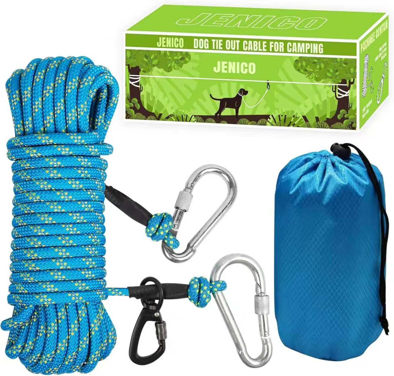Dog Tie Out Cable for Camping - 50ft/70ft/100ft Portable Reflective Overhead Trolley System for Dogs up to 300lbs - Dog Lead for Yard Camping | Parks | Outdoor Events Blue — image 1