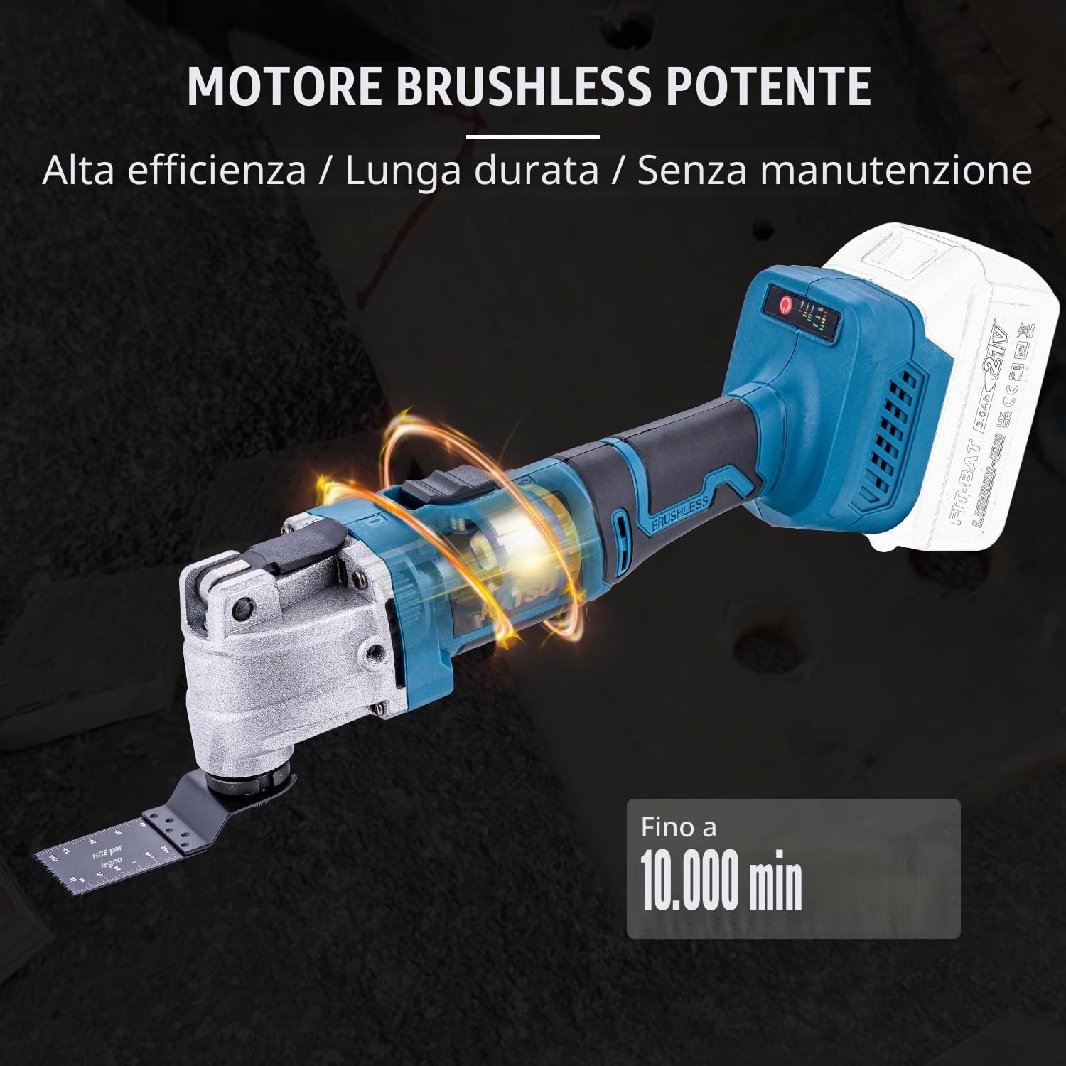 KATSU FIT-BAT 21V Utensile Multifunzione Oscillante a Batteria Brushless Motore con 6 Velocità, Sistema di Cambio Rapido, per Raschiatura Taglio Lucidatura, senza Batteria e Caricabatteria