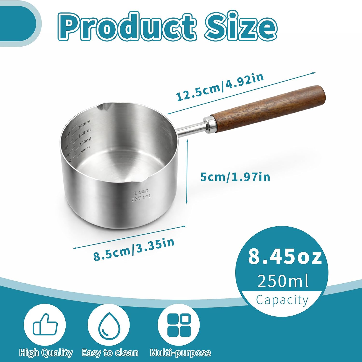 8.5 oz Stainless Steel Butter Warmer Pot, Small Sauce Pan with Dual Pour