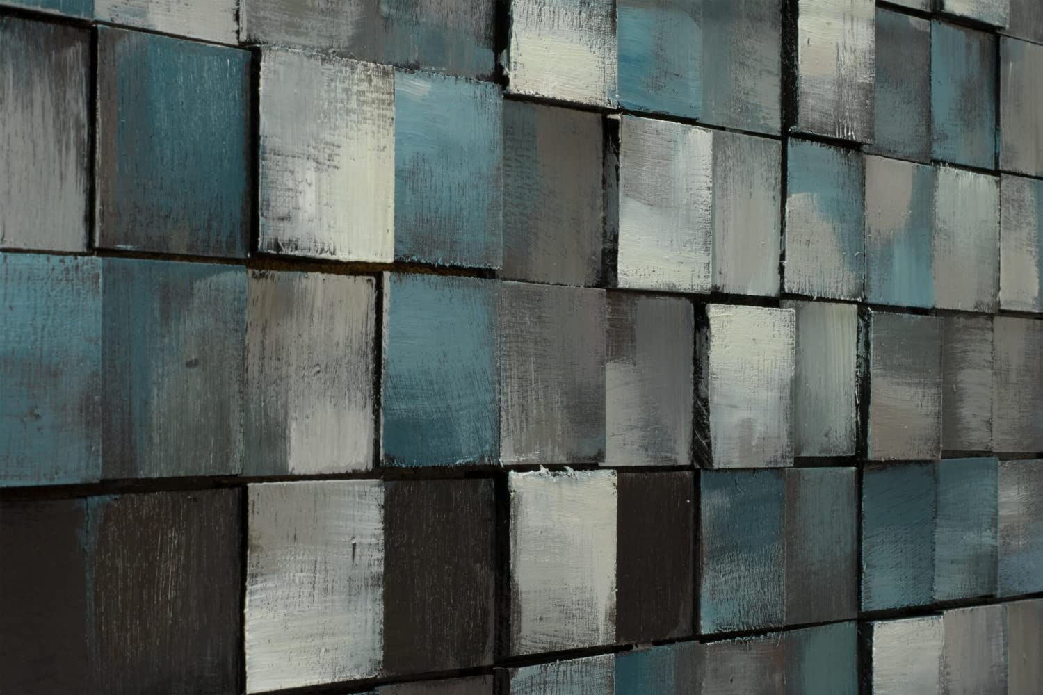 KunstLoft Wanddeko Holz rustikal | 100% HANDGEFERTIGT | 144x44x7cm | Holzbild 'Ruhe des Blauen' | Abstrakt | Grau Blau | Wandbild Holz