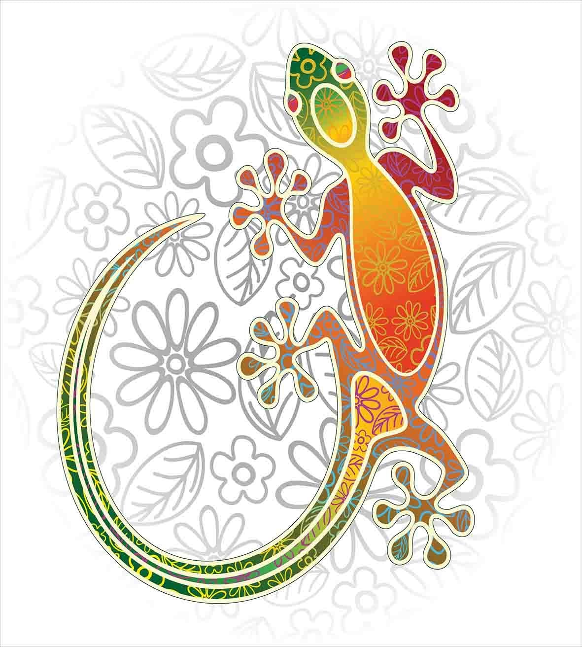 Ambesonne Batik Duvet Cover Set, Native Southeast Common House Gecko Moon Lizard Tropical Monster Graphic Design, Decorative 3 Piece Bedding Set with 2 Pillow Shams, King Size, Orange White King Orange White