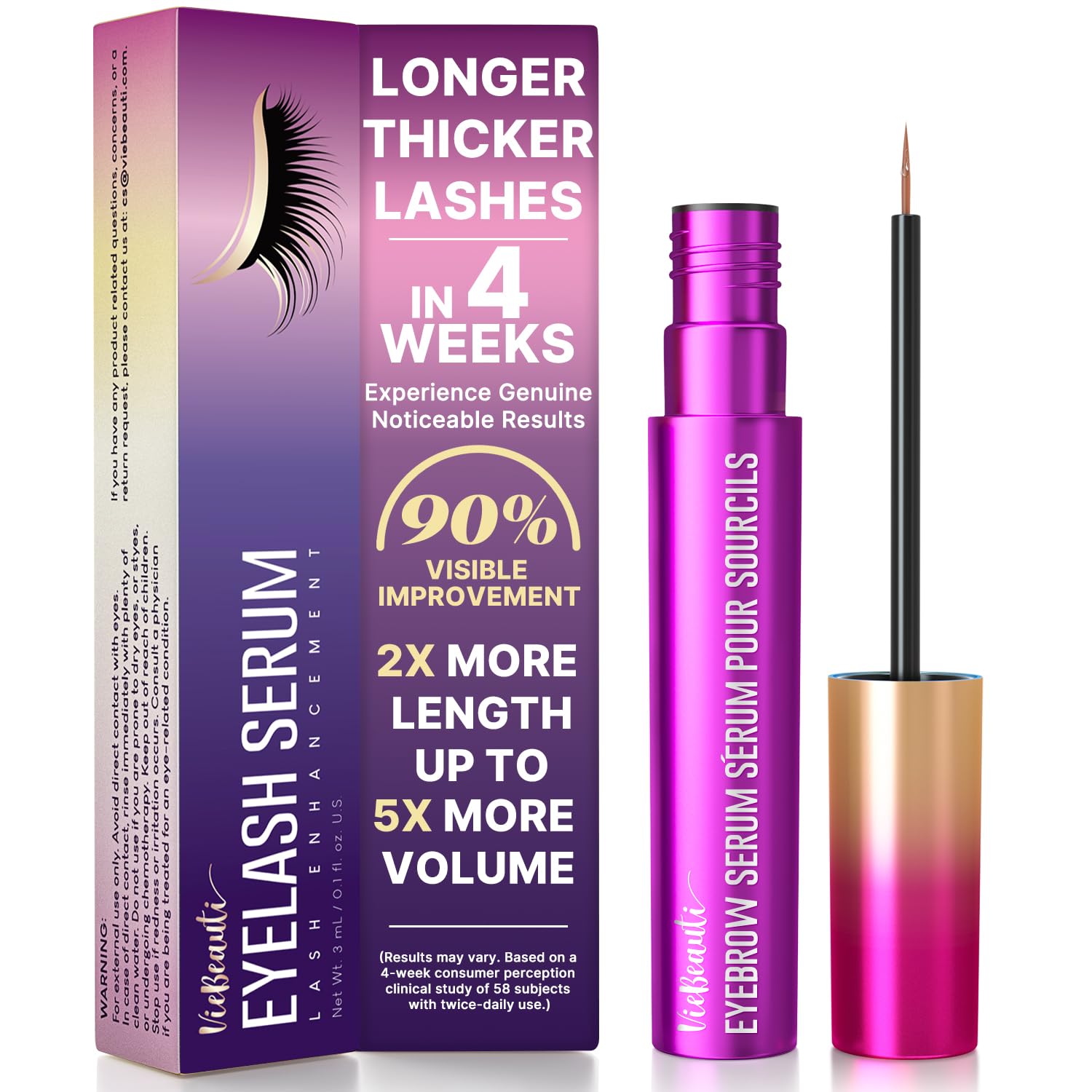 Premium Eyelash Serum and Eyebrow Enhancer by VieBeauti, Lash boost Serum for Fuller and Thicker Lashes & Brows (3ML)