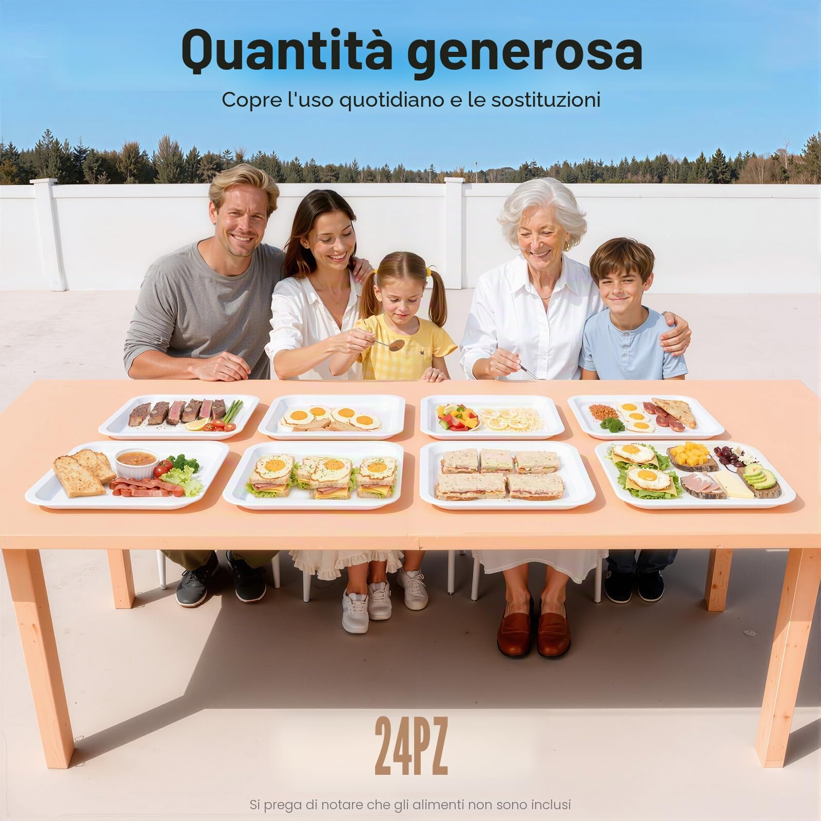 24 Pezzi Vassoi da Porzione, Vassoio Rettangolare in Plastica per Dolci, Grandi Piatti da Porzione, Plastica di Qualità Alimentare per Cucina e Sala da Pranzo, 36 * 27 * 2 cm (Bianco)