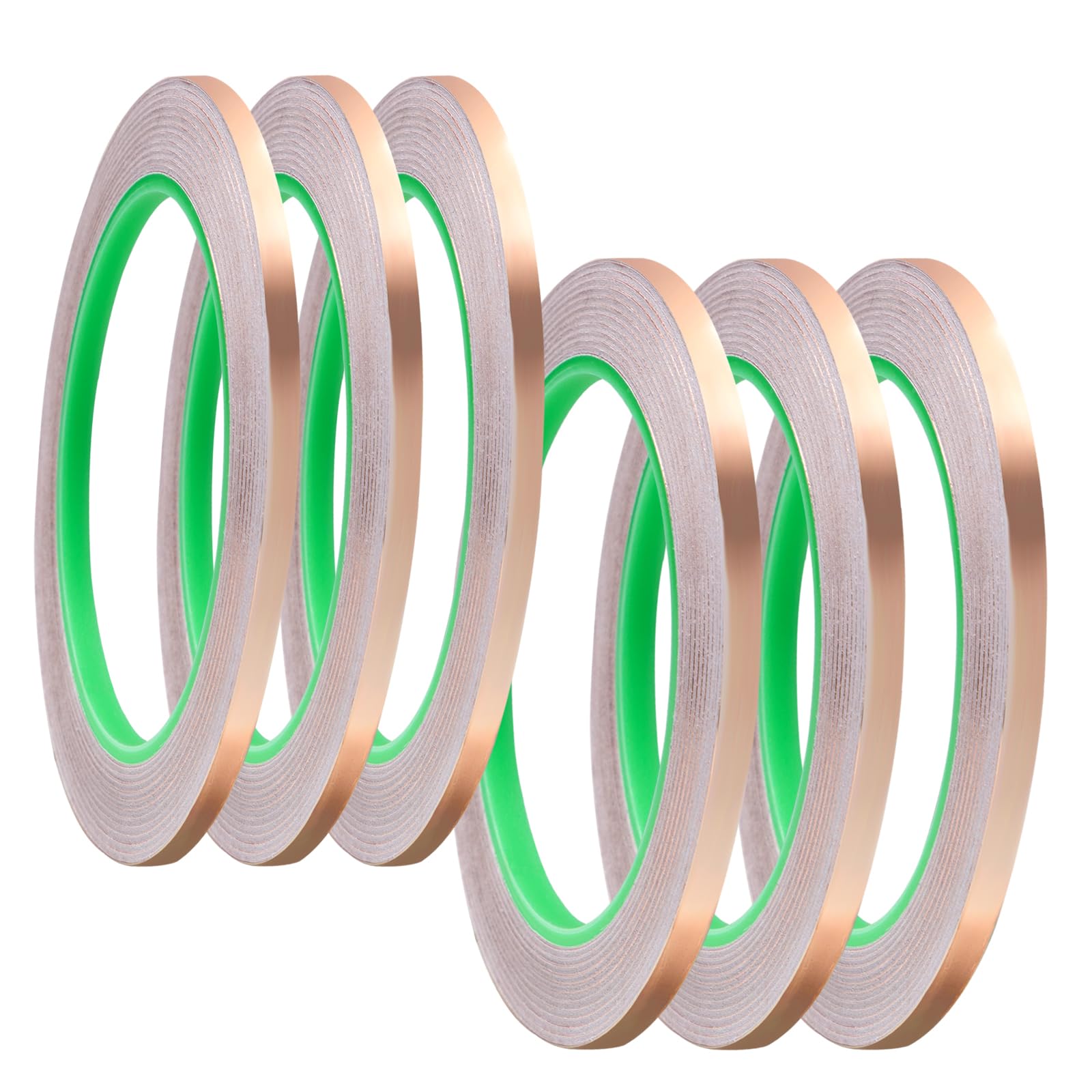 Pilikoll 6 Rolls 3mm & 5mm x 20m Copper Tape Slug Repellent Tape Copper Tape with Conductive Adhesive Self Adhesive Dual Conductive Tape for Guitar Repairs,Soldering,Electrical Repair,DIY Crafts