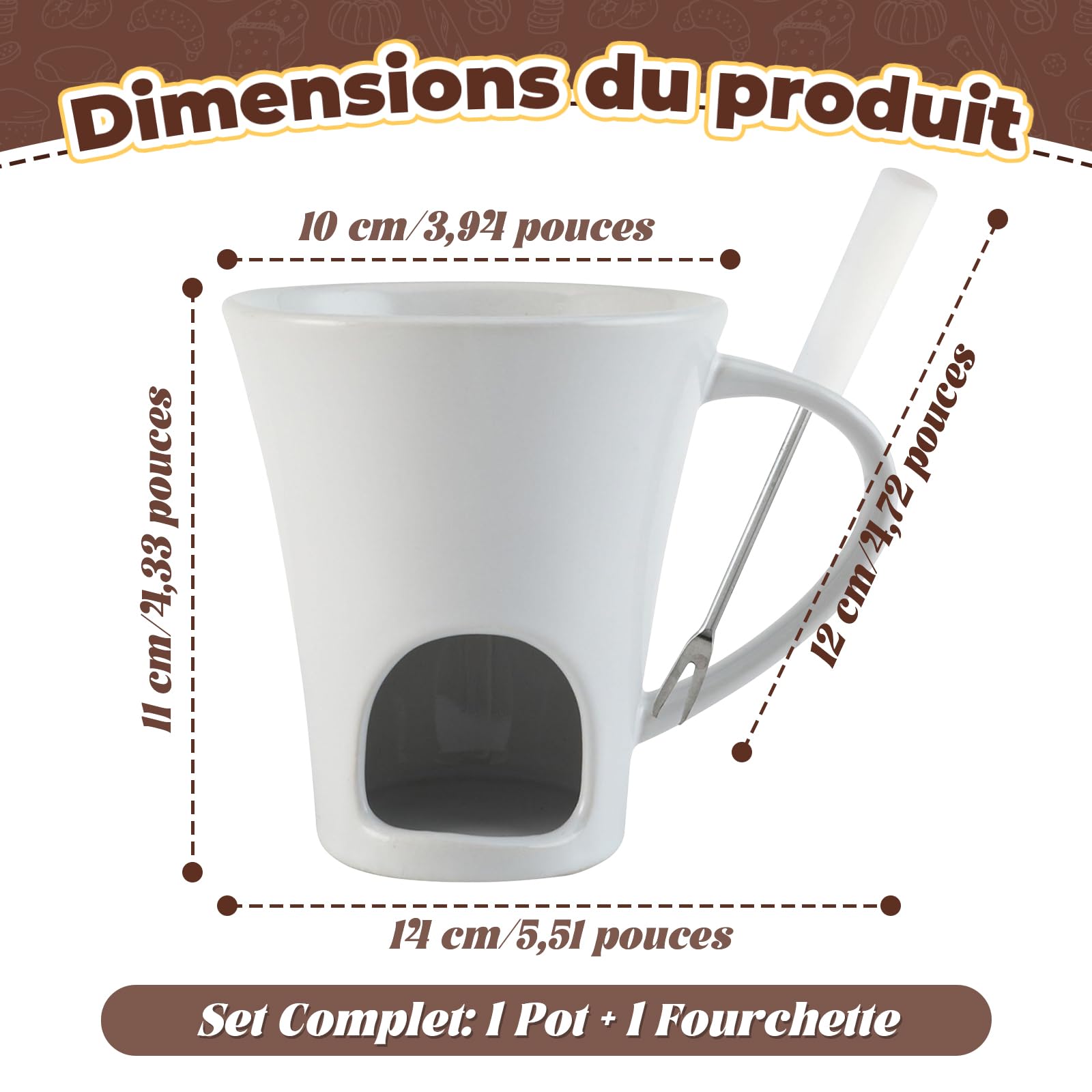 Mug Fondue Chocolat Céramique 130ml Avec 2 Fourchettes - Idéal Fêtes Et Soirées