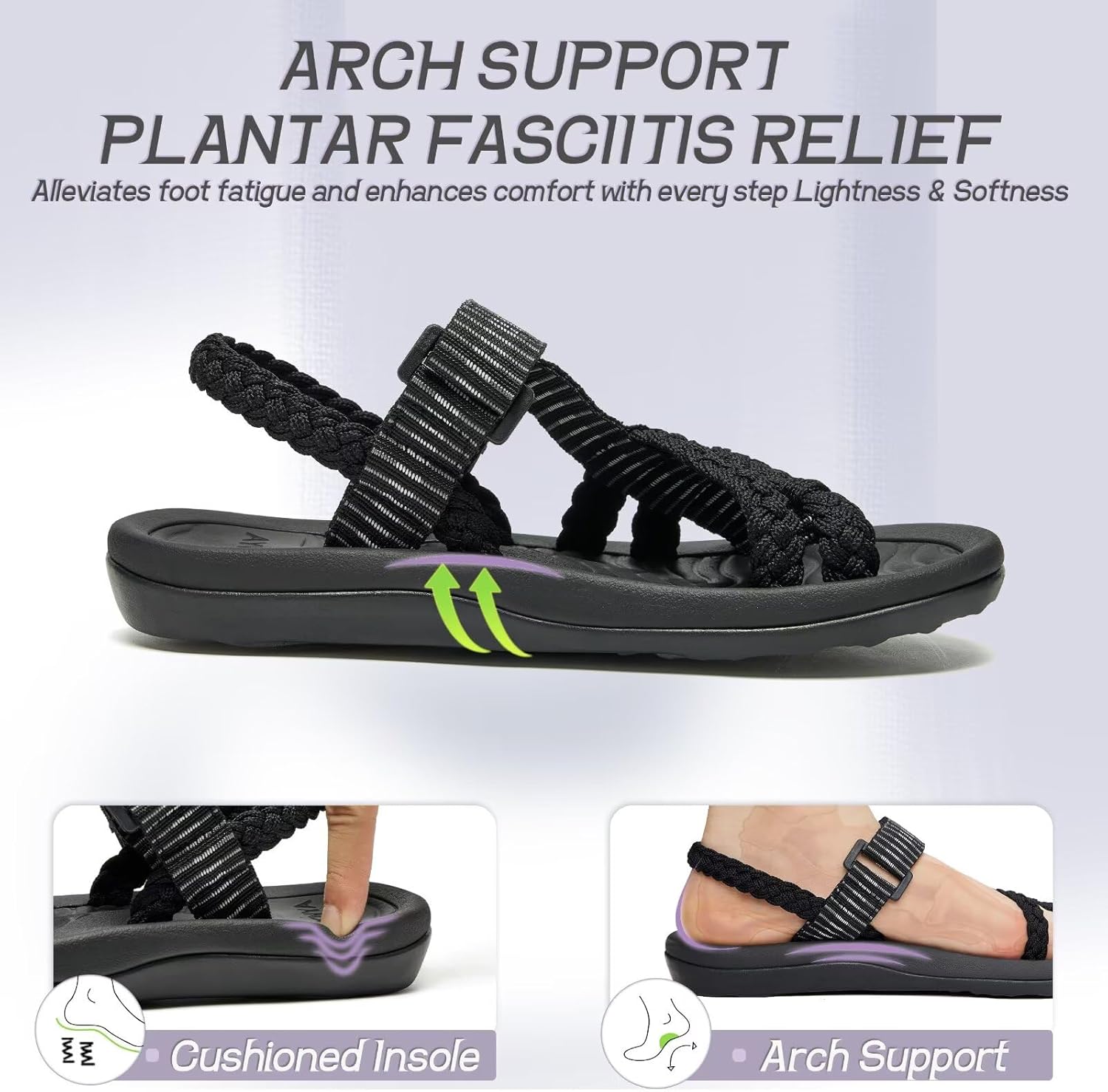 MEGNYA Comfortable Womens Hiking Sandals, Flip Flop Walking Sandals with Arch Support, Athletic Sandals with Hook and Loop Straps for Beach Vacation Adventure