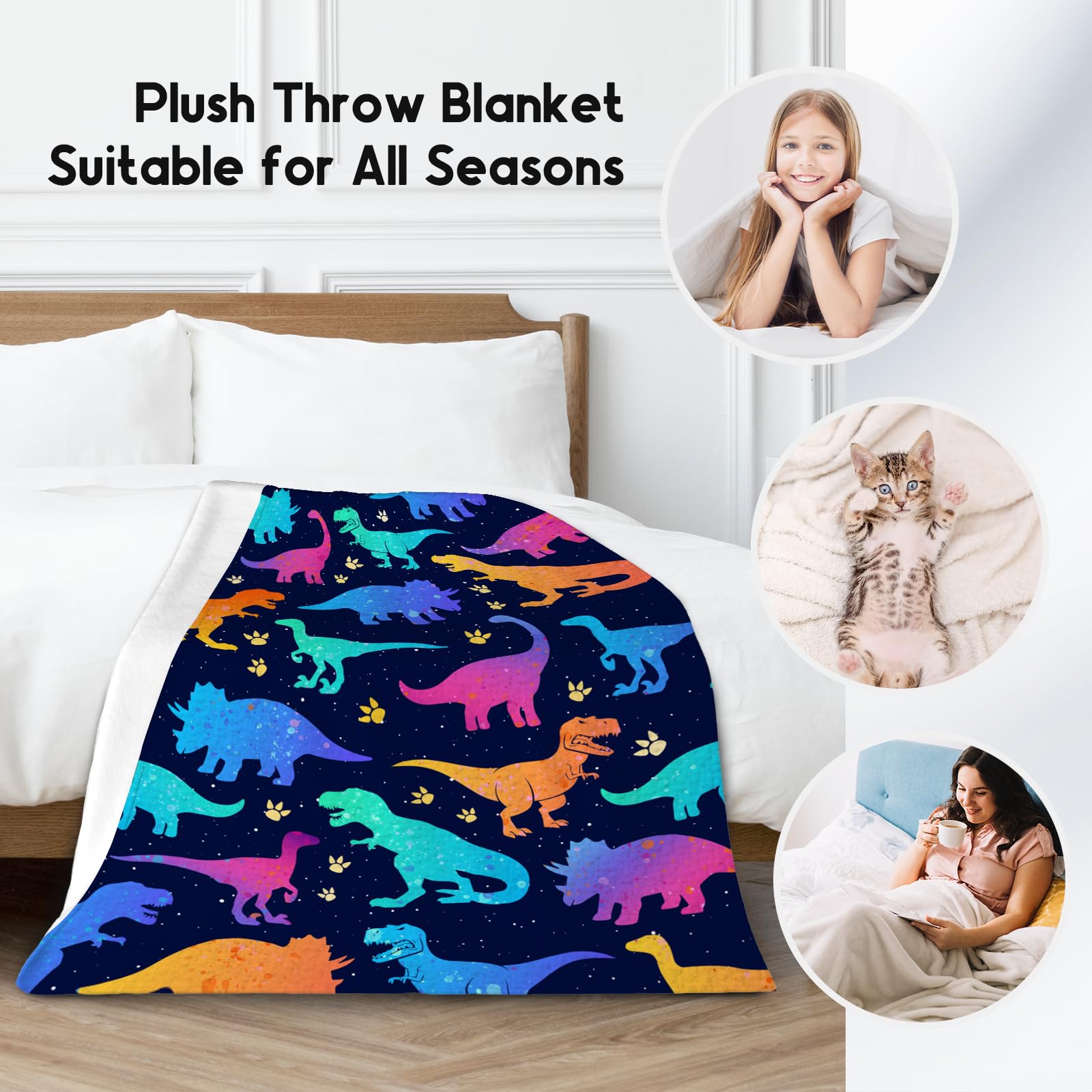 Dinosaurier-Decke Für Mädchen - Super Warm & Weich, 152x127 Cm, Flanell, Kuschelige Überwurfdecke Mit Dino-Motiv
