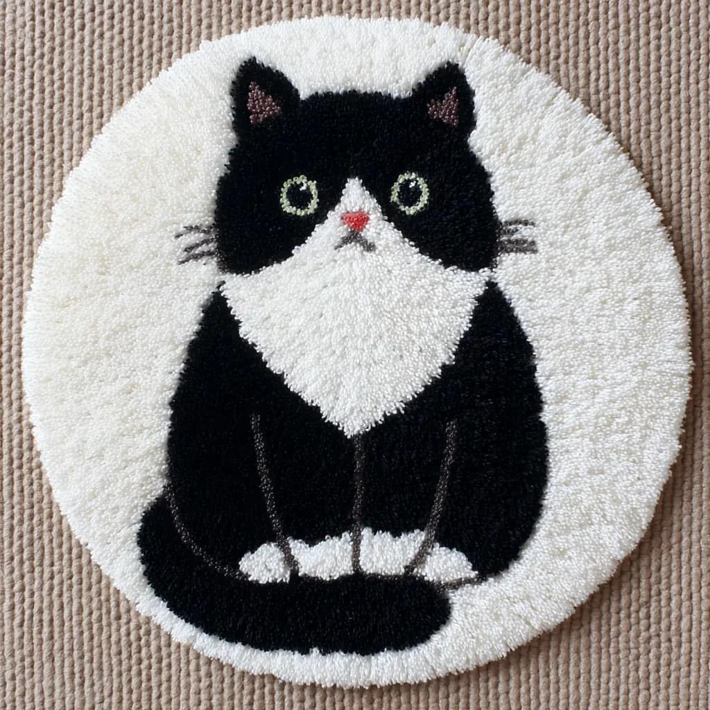 WallustrioaW Round Latch Hook Rug Kits Cat for Adults and Starter 50 * 50Cm