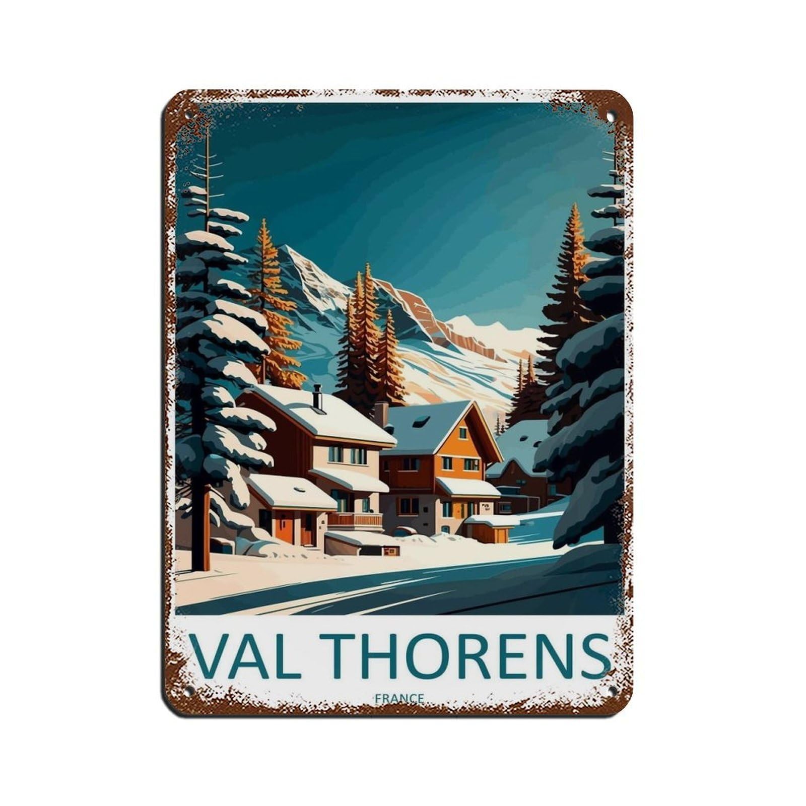 Val Thorens Travel Art Ski Art Lover Gift Retro Poster Metal Tin Sign Chic Art Retro Iron Painting Bar People Cave Cafe Family Garage Poster Wall Decoration 12x16inch(30x40cm)