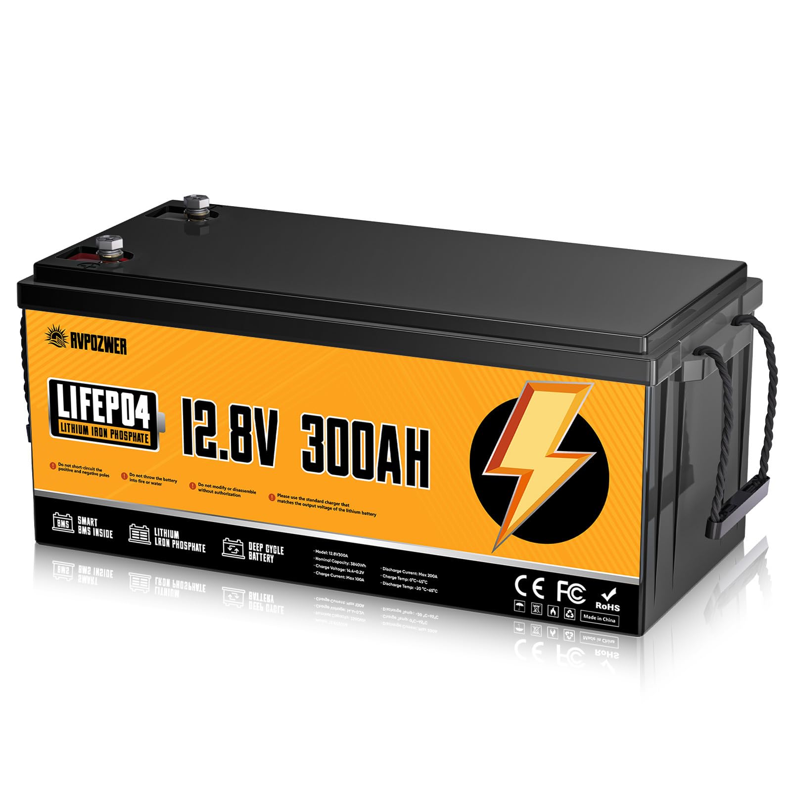 Rvpozwer 12V 300Ah LiFePO4 Battery