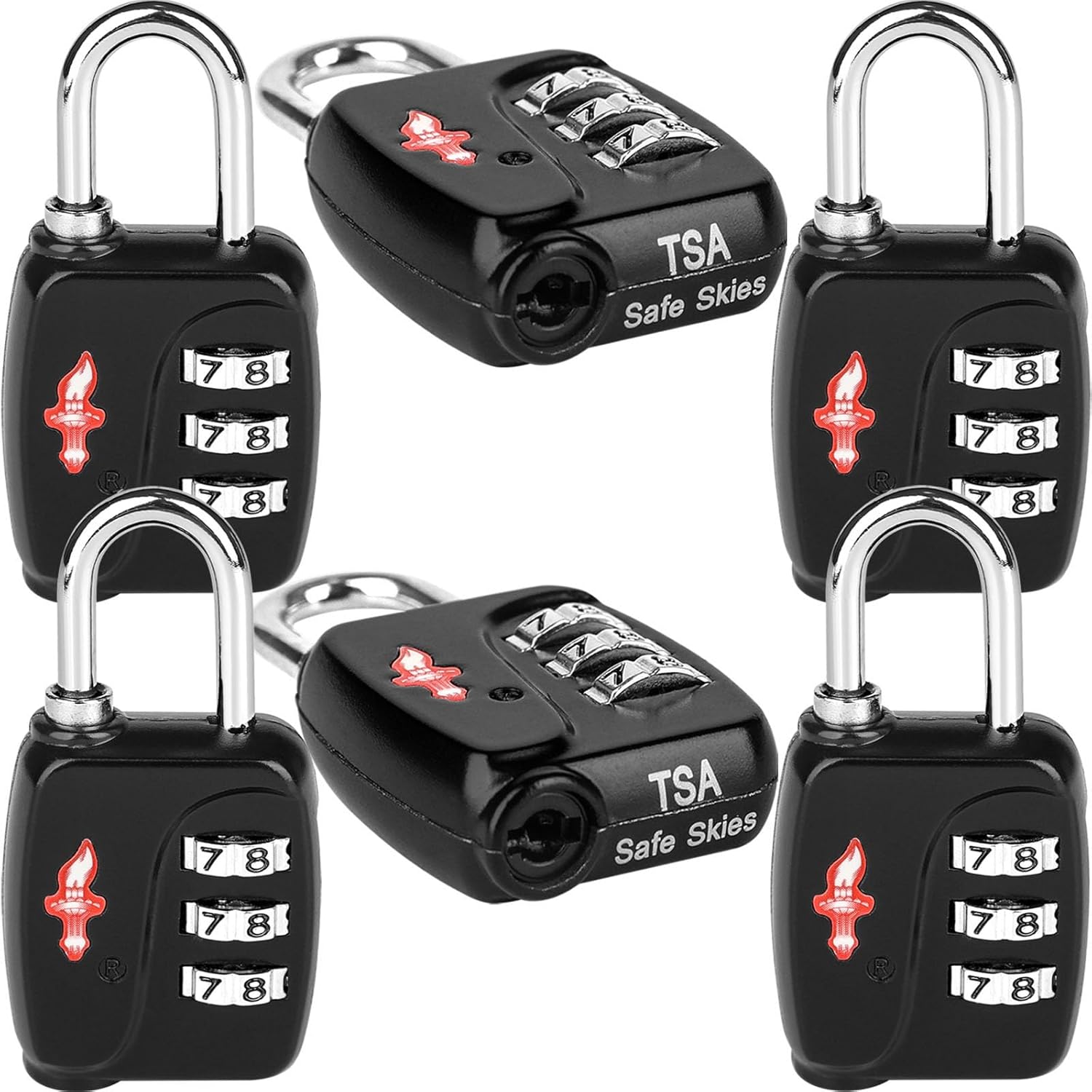 TSA Locks 6-Pack - Ultra Lightweight Travel & Gym Combo Locks (54g Each!), TSA Approved Secure Luggage Locks for Suitcases, School Backpacks, Lockers - 3-Digit Code, 2.36in Compact Design 6 PACK BLACK